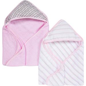 MiracleWare(R) 2pk. Pink Stripe & Solid Hooded Towels
