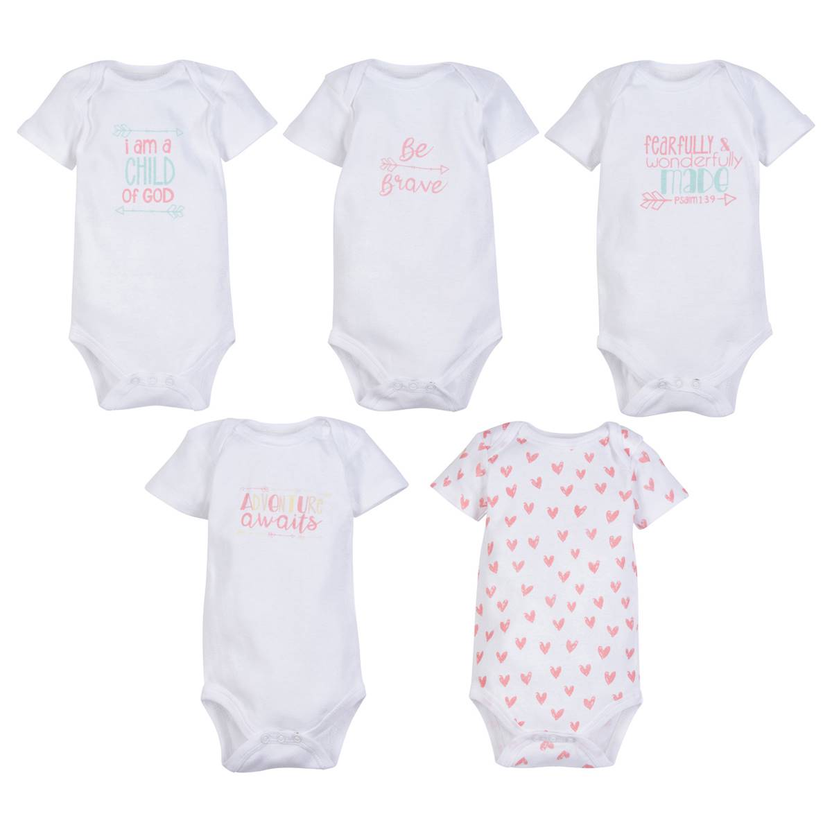 Baby Girl (NB-9M) MiracleWear(R) Pink Print 5pk. Bodysuits