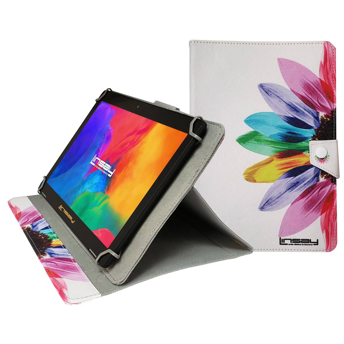 Linsay 10in. Android 12 Tablet With Rainbow Flower Leather Case