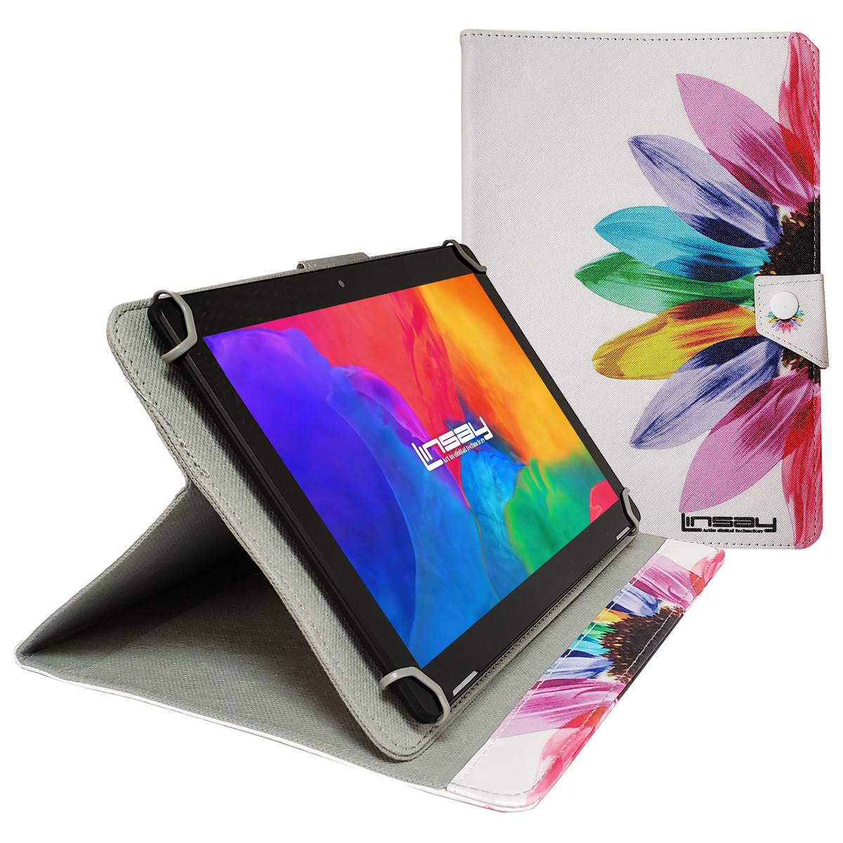 Linsay 10in. Android 12 Tablet With Rainbow Flower Leather Case