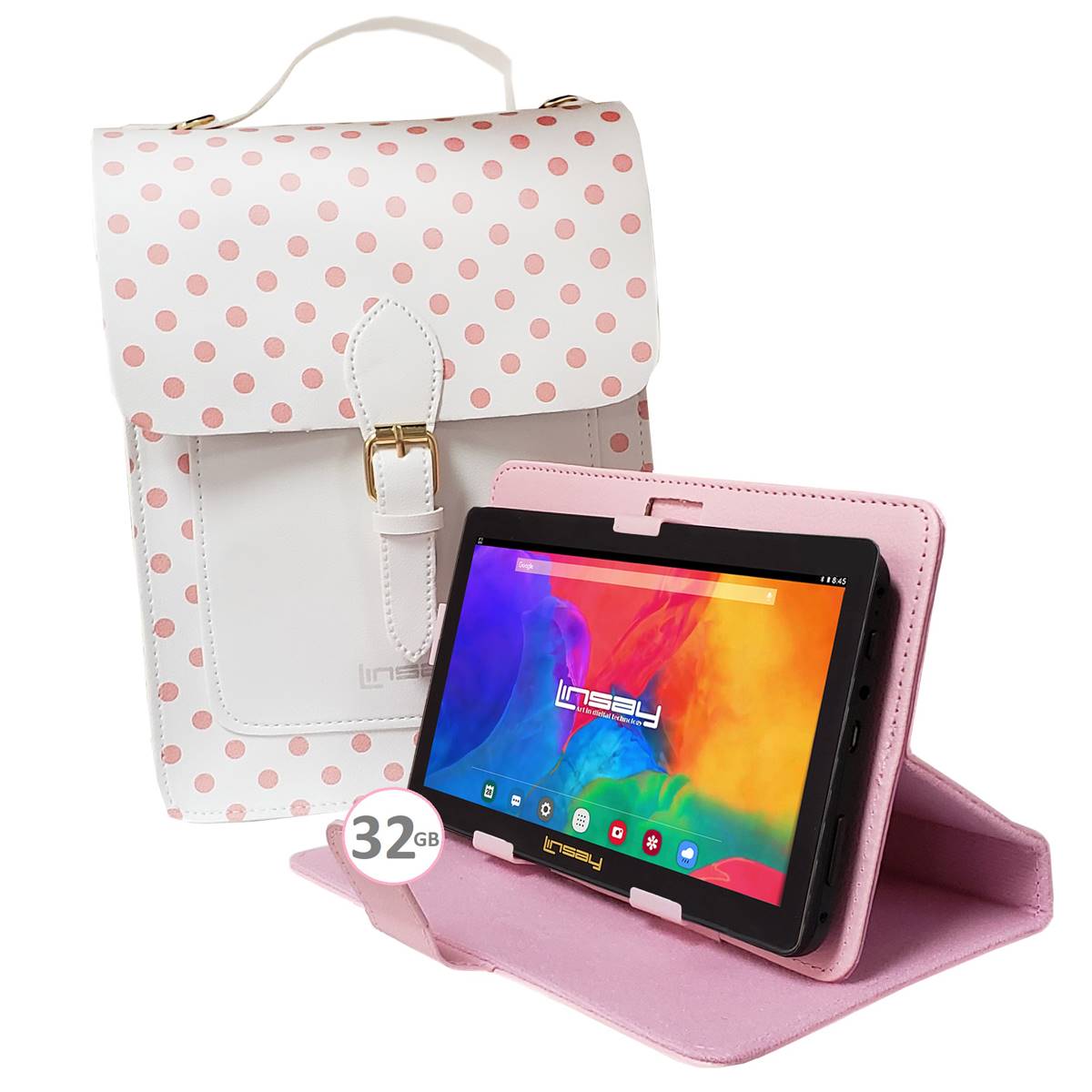 Linsay 7in. Quad Core Tablet With Polka Dot Fashion Handbag