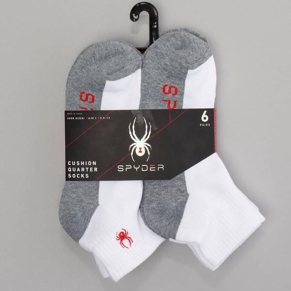 Mens Spyder 6pk. Color Block Quarter Socks - White