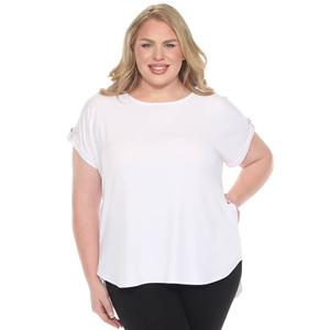 Plus Size White Mark Folded Short Sleeve Solid Top