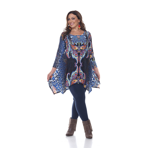 Plus Size White Mark Mixed Print Tunic