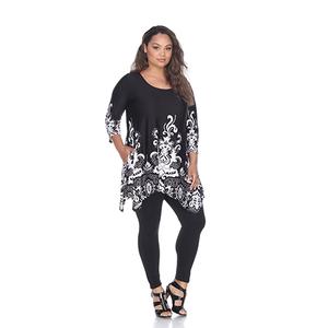 Plus Size White Mark Scroll Print Border Tunic