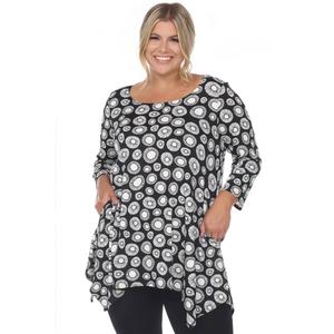 Plus Size White Mark Printed Geometric Circle Tunic