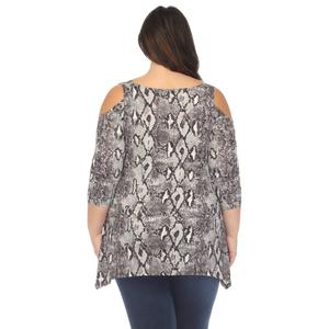 Plus Size White Mark Snake Print Cold Shoulder Top alternate view