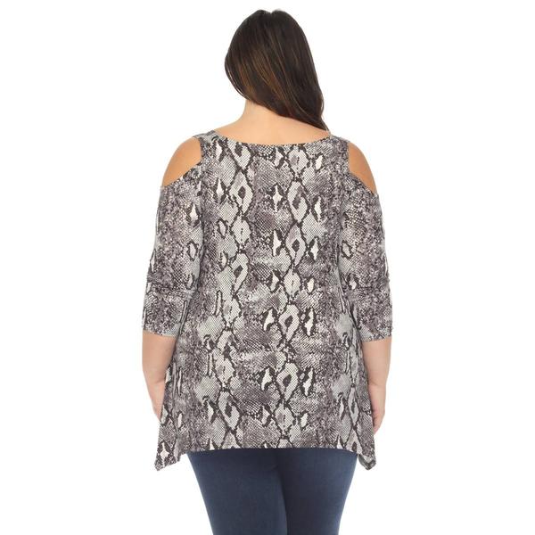 Plus Size White Mark Snake Print Cold Shoulder Top alternate view
