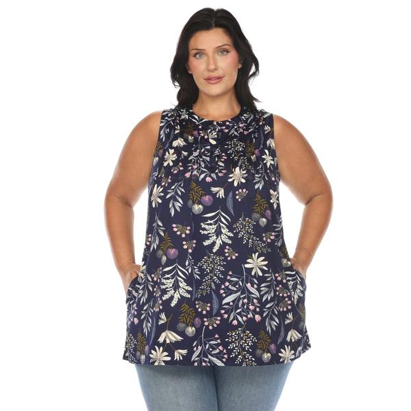 Plus Size White Mark Floral Sleeveless Blouse
