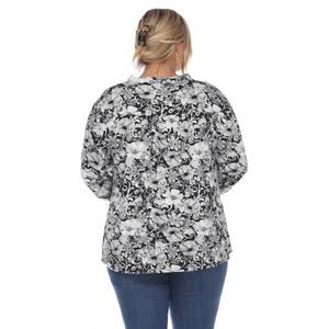 Plus Size White Mark Pleated Long Sleeve Floral Blouse alternate view