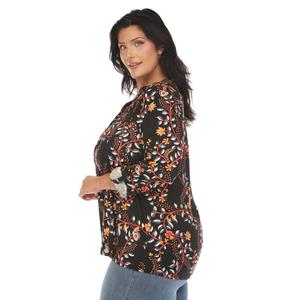 Plus Size White Mark Paisley Floral V-Neck Long Sleeve Blouse alternate view