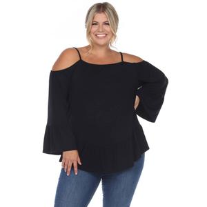 Plus Size White Mark Cold Shoulder Ruffle Sleeve Blouse