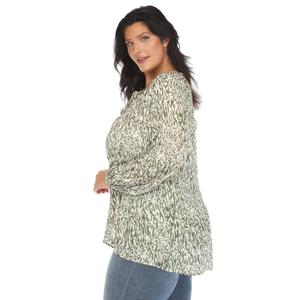 Plus Size White Mark Long Sleeve Tie Neckline Animal Blouse alternate view