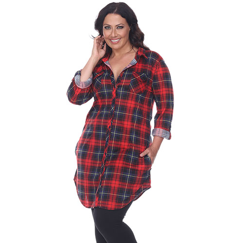 Plus Size White Mark Piper Plaid Tunic Shirtdress