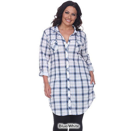 Plus Size White Mark Piper Plaid Tunic Shirtdress