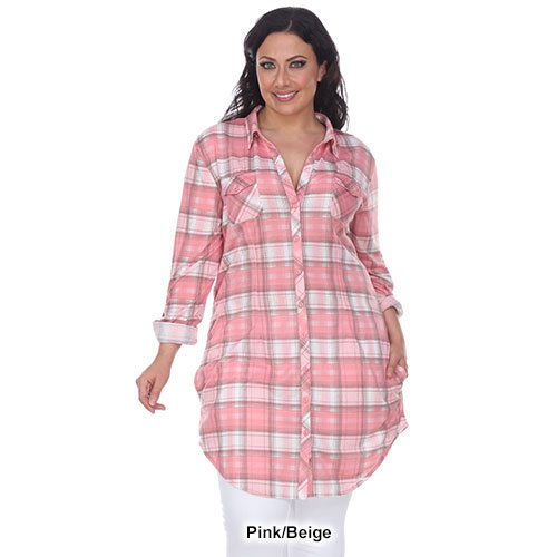 Plus Size White Mark Piper Plaid Tunic Shirtdress