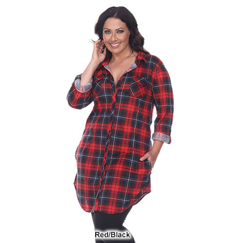 Plus Size White Mark Piper Plaid Tunic Shirtdress