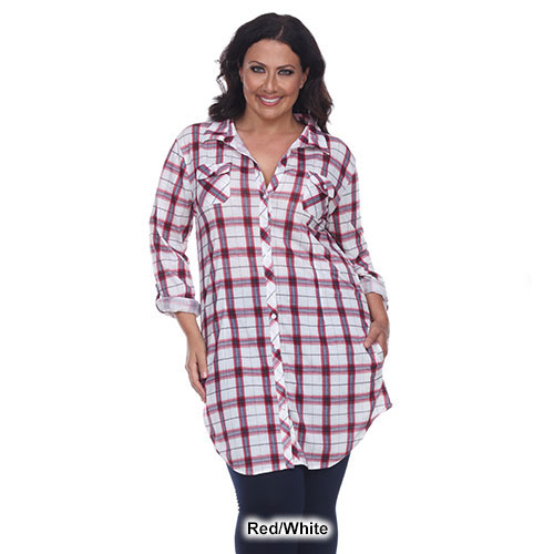 Plus Size White Mark Piper Plaid Tunic Shirtdress