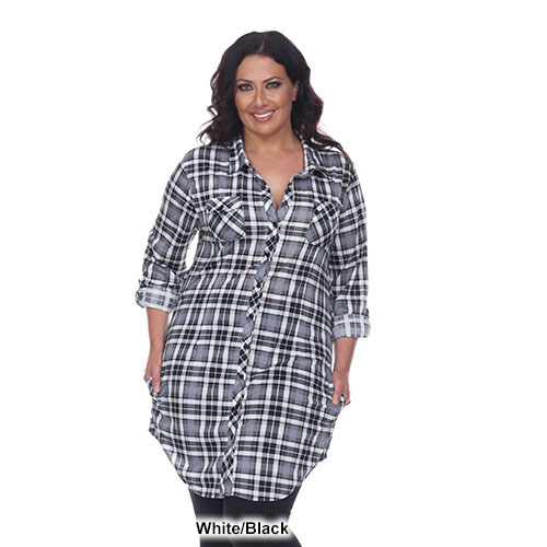 Plus Size White Mark Piper Plaid Tunic Shirtdress