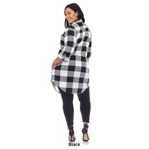 Plus Size White Mark Long Sleeve Roll Cuff Plaid Shirt Dress alternate view