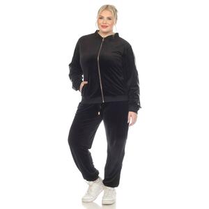 Plus Size White Mark 2pc. Tracksuit Set w/ Faux Leather Stripe