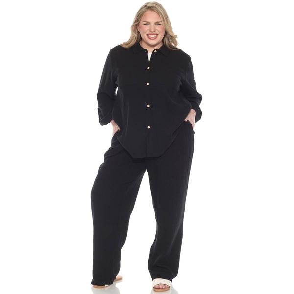 Plus Size White Mark Long Sleeve Button Down Cotton Gauze Set alternate view