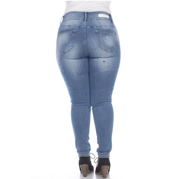 Plus Size White Mark Paint Effect Light Blue Denim Jeans alternate view