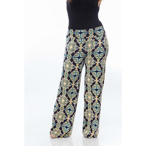 Plus Size White Mark Print Palazzo Pants - Yellow/Navy