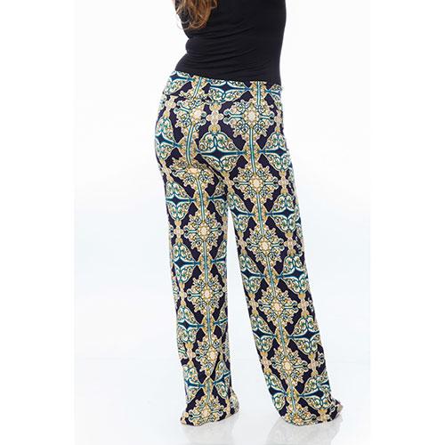Plus Size White Mark Print Palazzo Pants - Yellow/Navy alternate view
