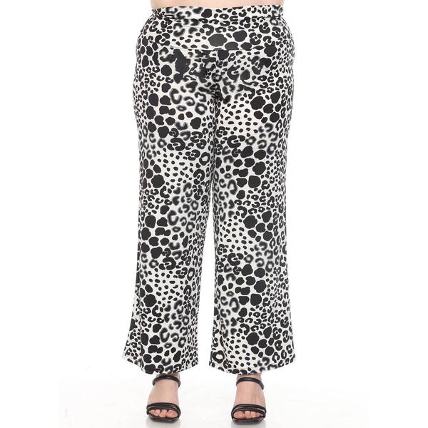 Plus Size White Mark Big Leopard Print Wide Leg Pants