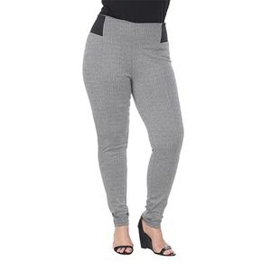 Plus Size White Mark Jacquard Slim Grey Row Print Pants