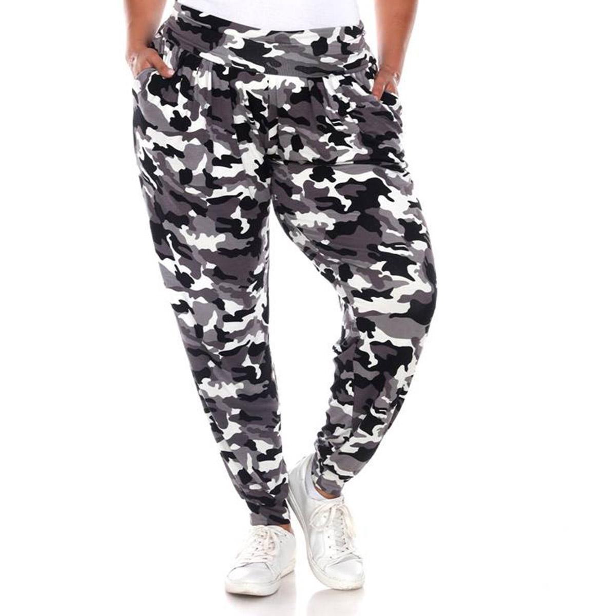 Plus Size White Mark Camo Harem Joggers Pants