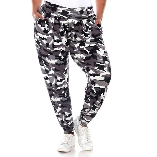Plus Size White Mark Camo Harem Joggers Pants