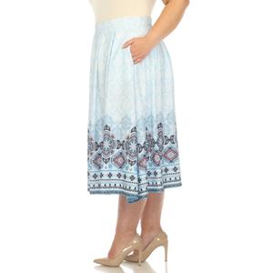 Plus Size White Mark Pleated Skirt with Border Prints alternate view