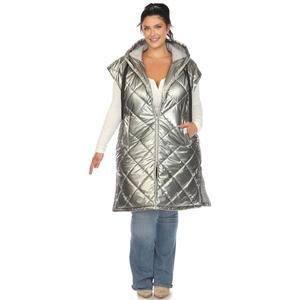 Plus Size White Mark Metallic Diamond Puffer Vest