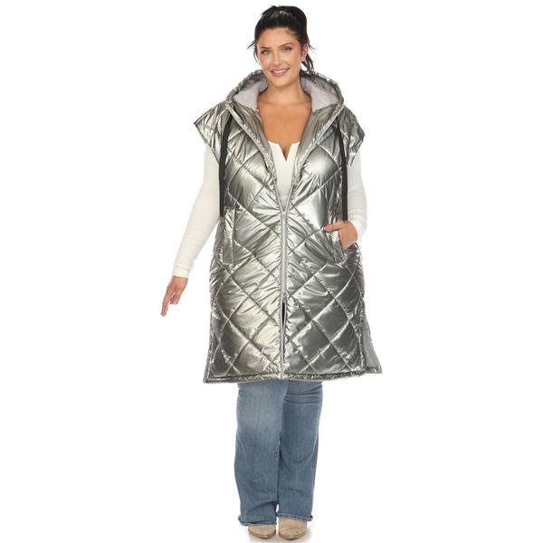 Plus Size White Mark Metallic Diamond Puffer Vest