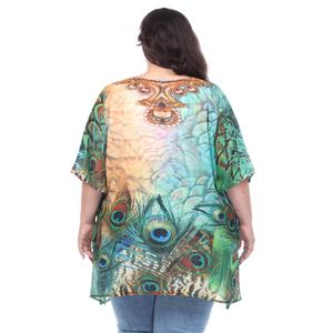Plus Size White Mark Abstract Peacock Short Caftan Tunic alternate view