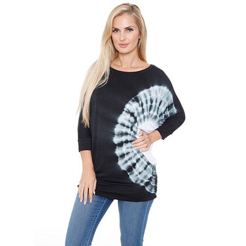 Womens White Mark Banded Dolman Side Tie Dye Top