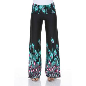Womens White Mark Peacock Print Palazzo Pants - Turquoise/Aqua