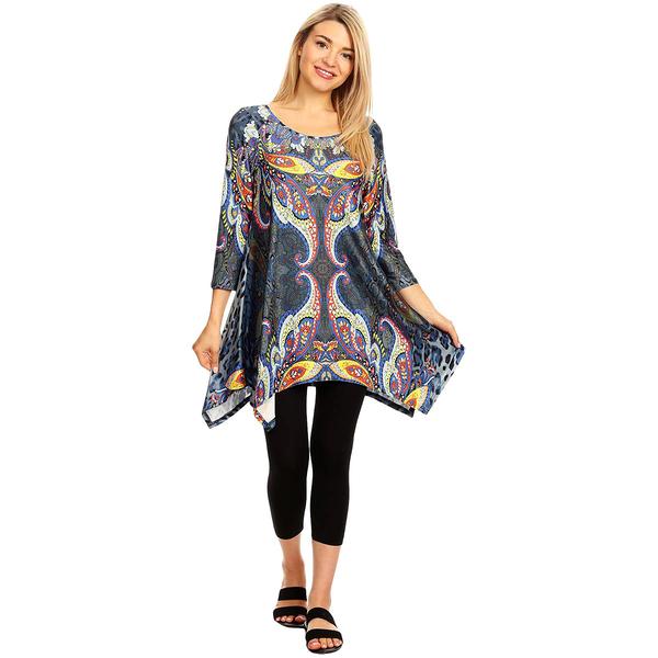 Womens White Mark Marlene Blue Novelty Print Tunic