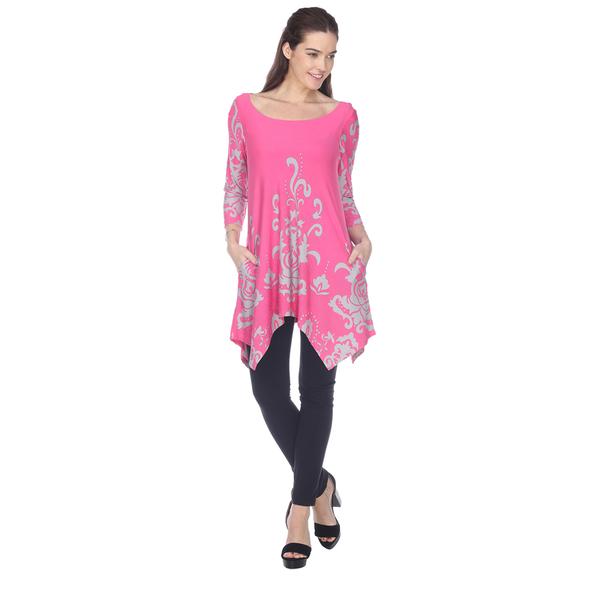 White Mark Yanette Pink and Grey Printed Tunic Top alternate view