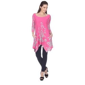 White Mark Yanette Pink and Grey Printed Tunic Top alternate view