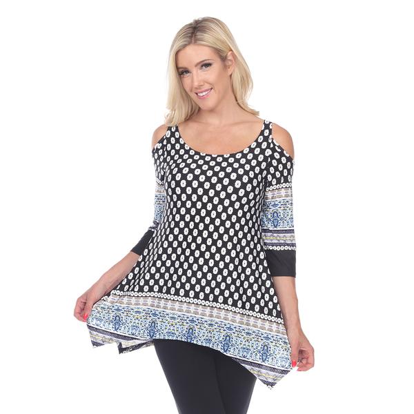 Womens White Mark 3/4 Sleeve Cold Shoulder Tunic