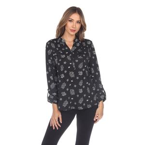 Womens White Mark Pleated Long Sleeve Leaf Blouse