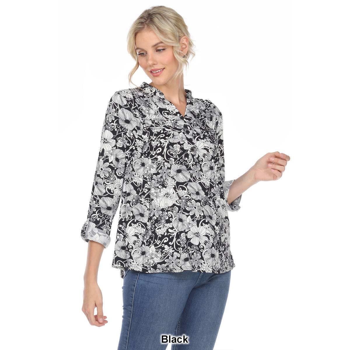 Womens White Mark Pleated Long Sleeve Floral Blouse