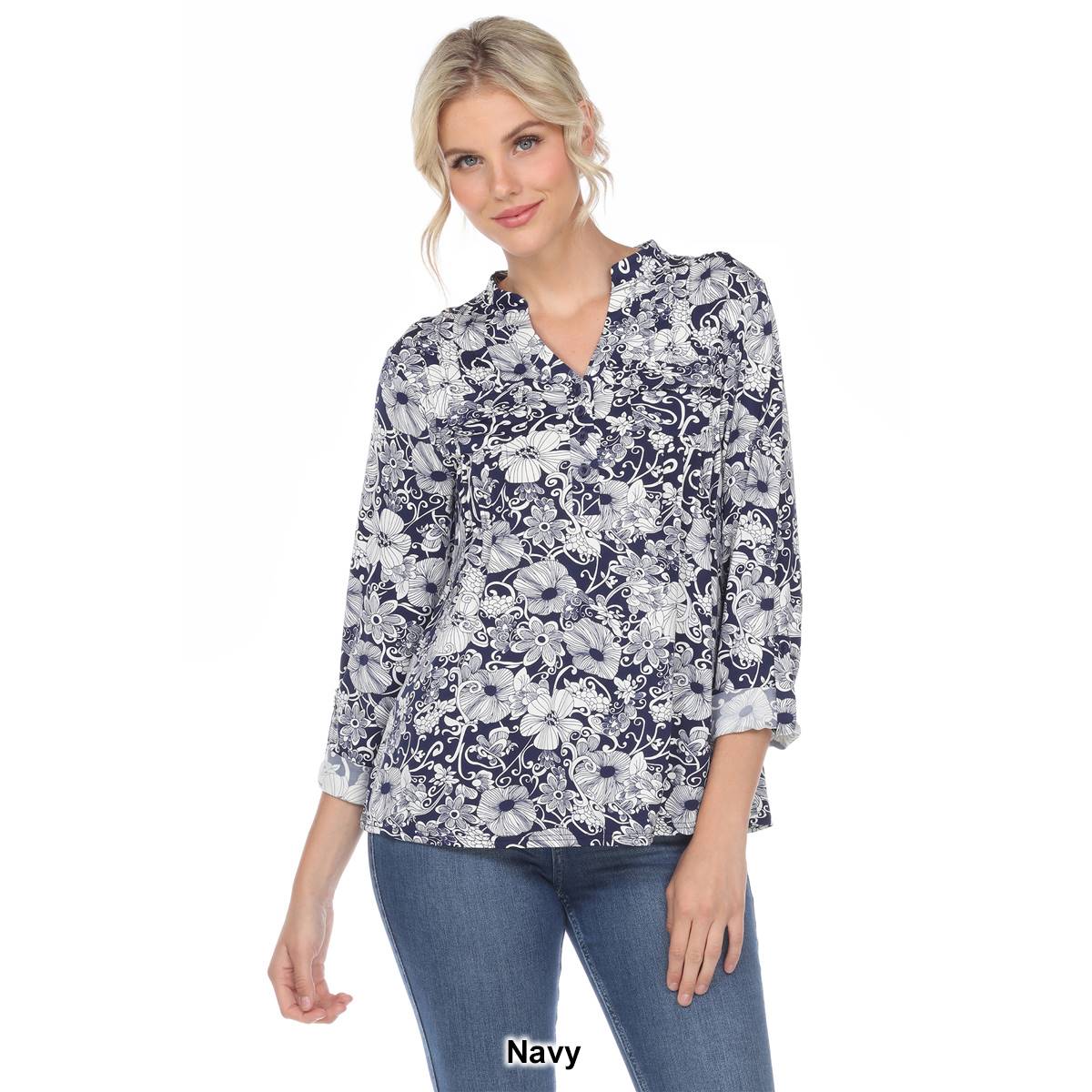 Womens White Mark Pleated Long Sleeve Floral Blouse