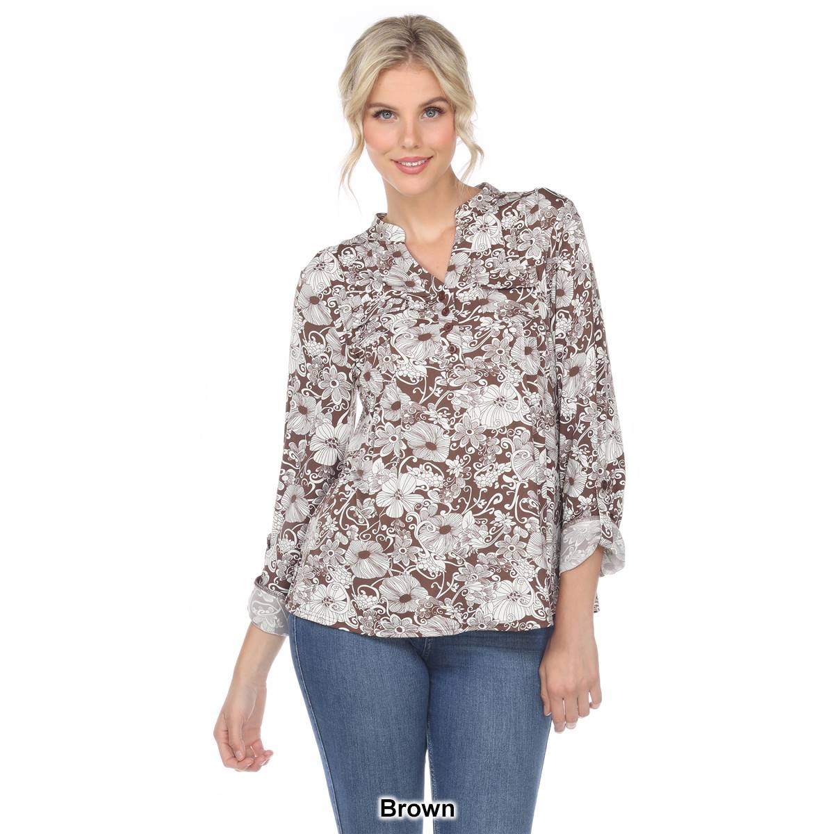 Womens White Mark Pleated Long Sleeve Floral Blouse