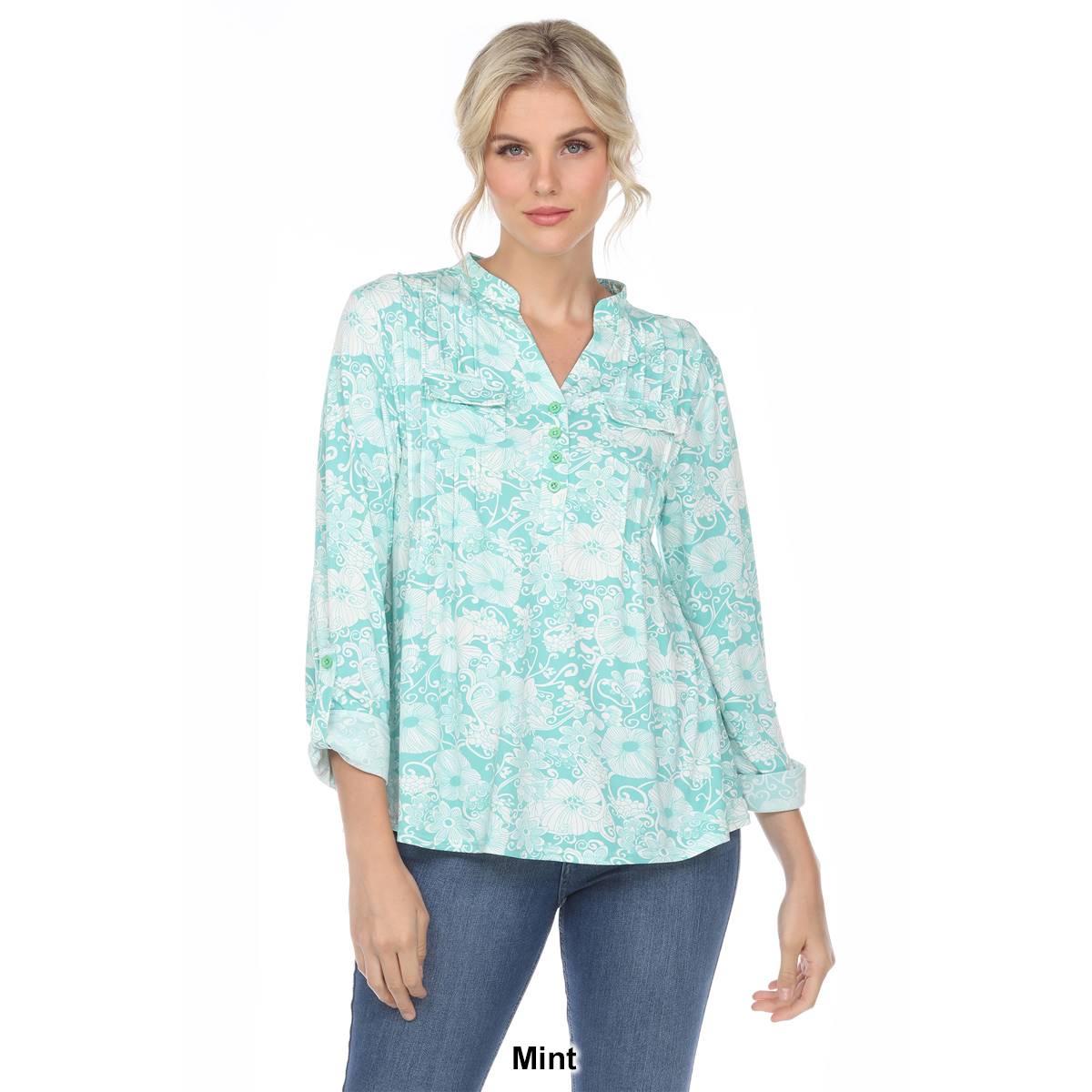 Womens White Mark Pleated Long Sleeve Floral Blouse