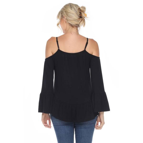 Womens White Mark Cold Shoulder Ruffle Sleeve Blouse alternate view
