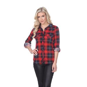 Womens White Mark Oakley Stretch Plaid Casual Button Down Top
